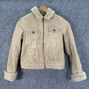 Abercrombie Kids Corduroy Jacket Girls Large Beige Sherpa Collar Lined Y2K Youth
